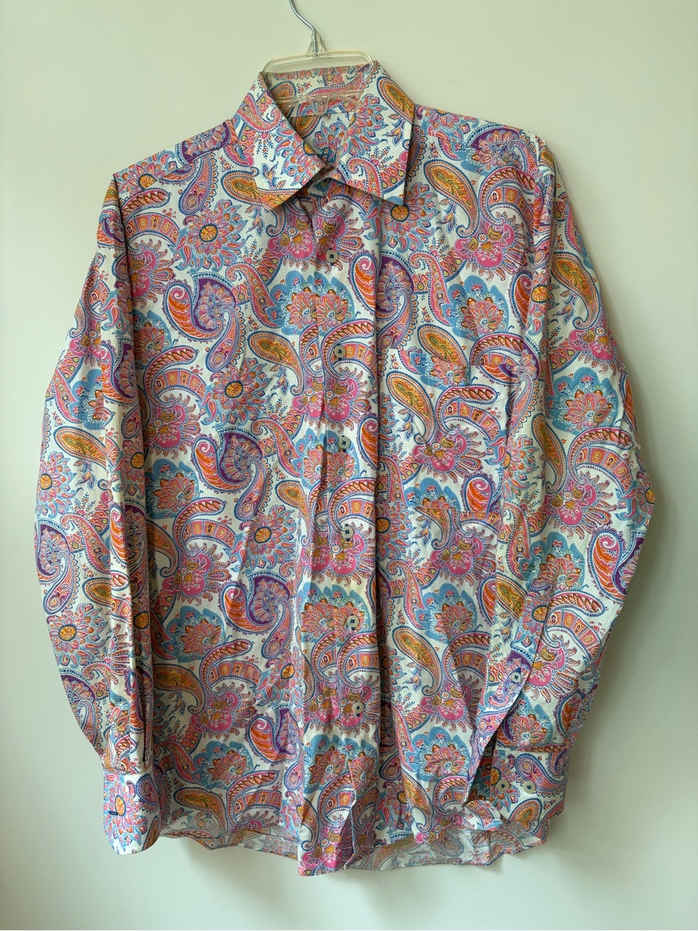 Alan Flusser Multicolor Paisley Button-Down Shirt - Pink, Blue & Orange M Cotton